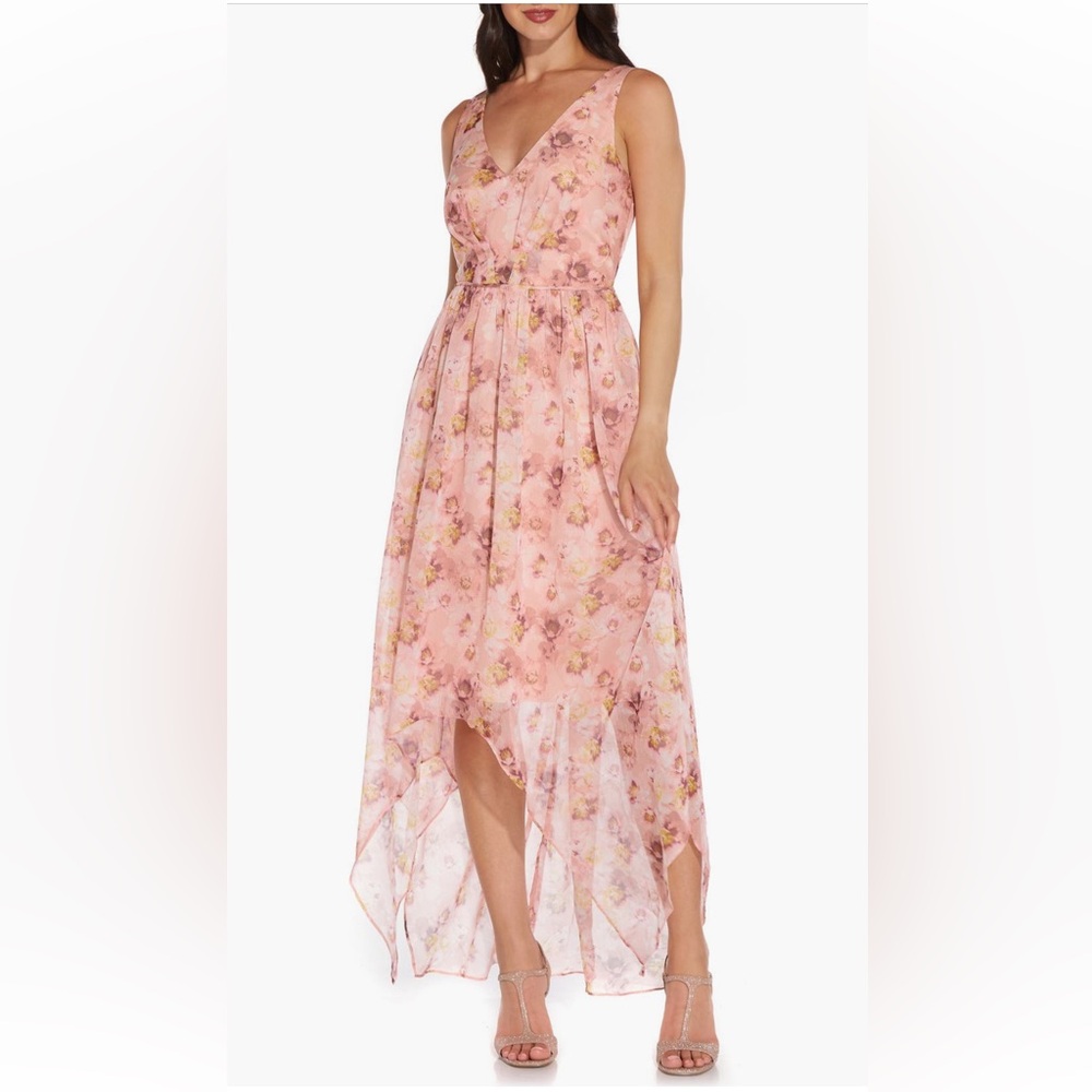 Adrianna Papell Pink Floral Chiffon Dress - Size 12